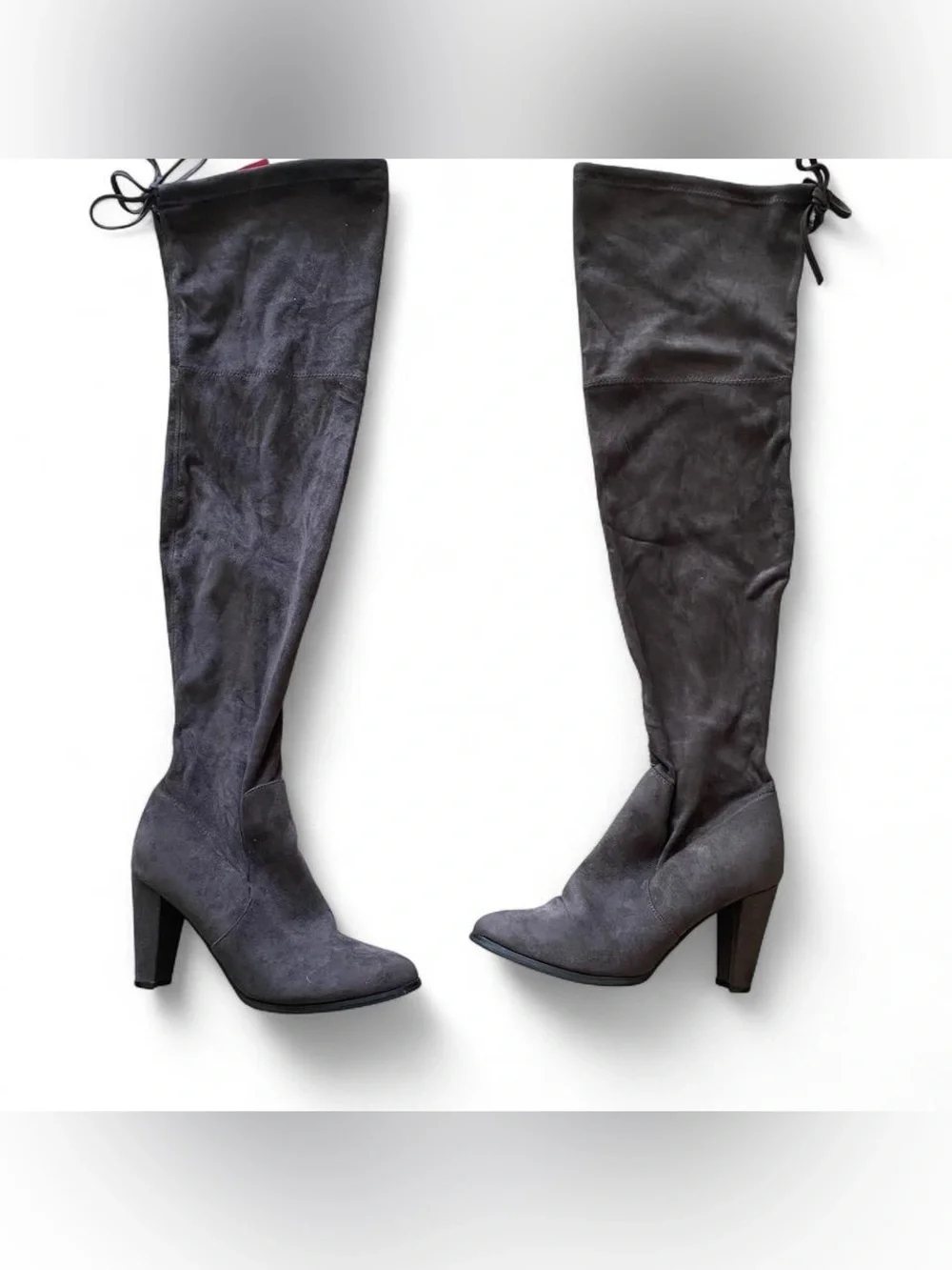 Grey suede over the knee boots